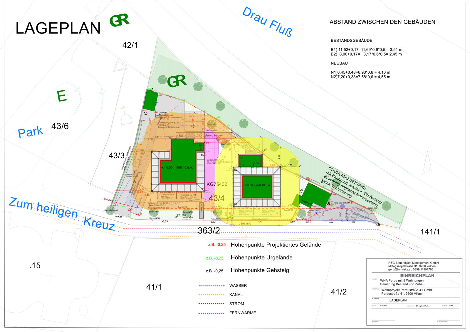 Villach — vollständiger Lageplan mit Drau und Park